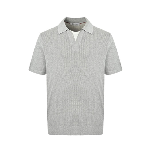 BRUNELLO CUCINELLI/BC fake two-piece ribbed knitted lapel Polo short sleeves