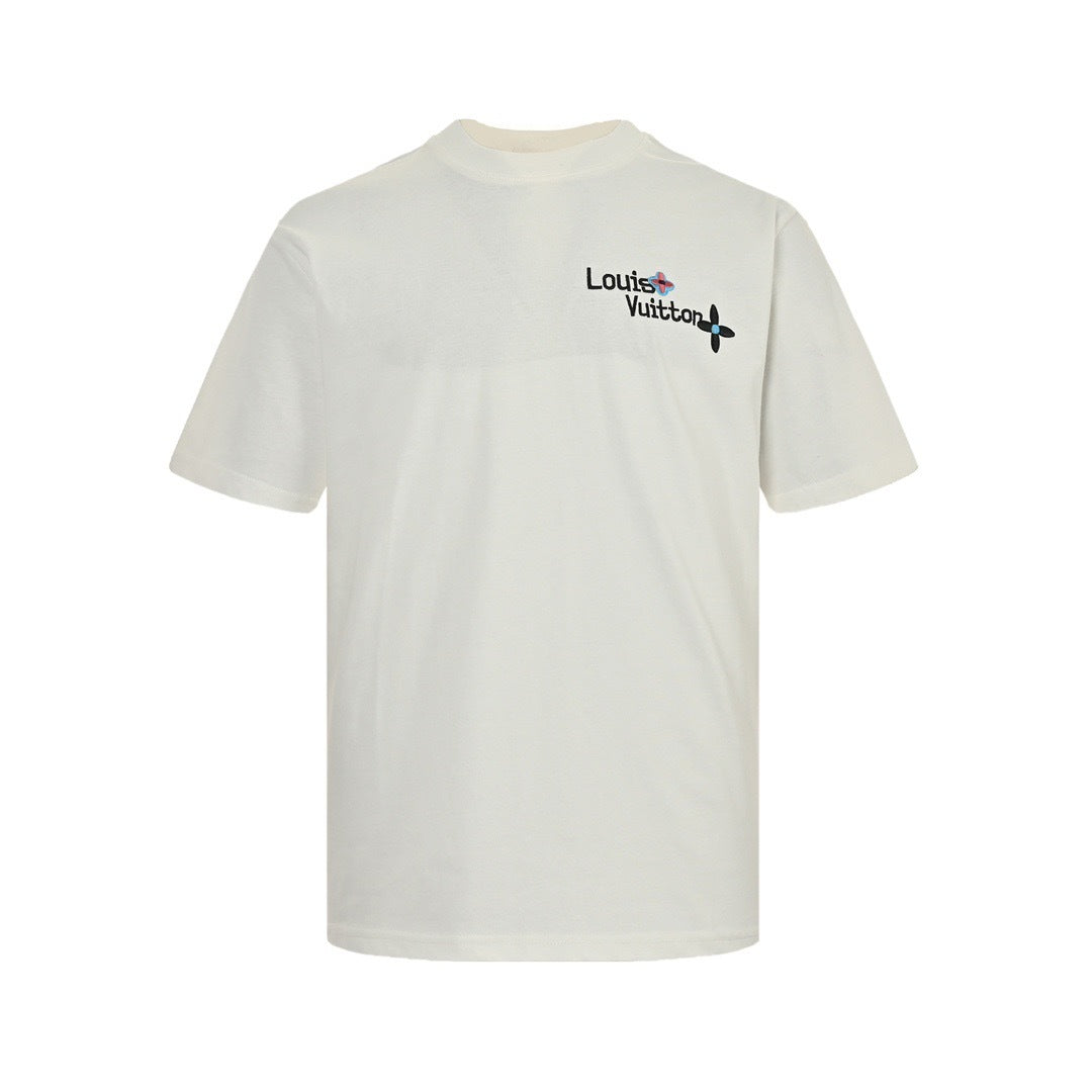 Louis Vuitton 24ss flower letter embroidered short sleeves