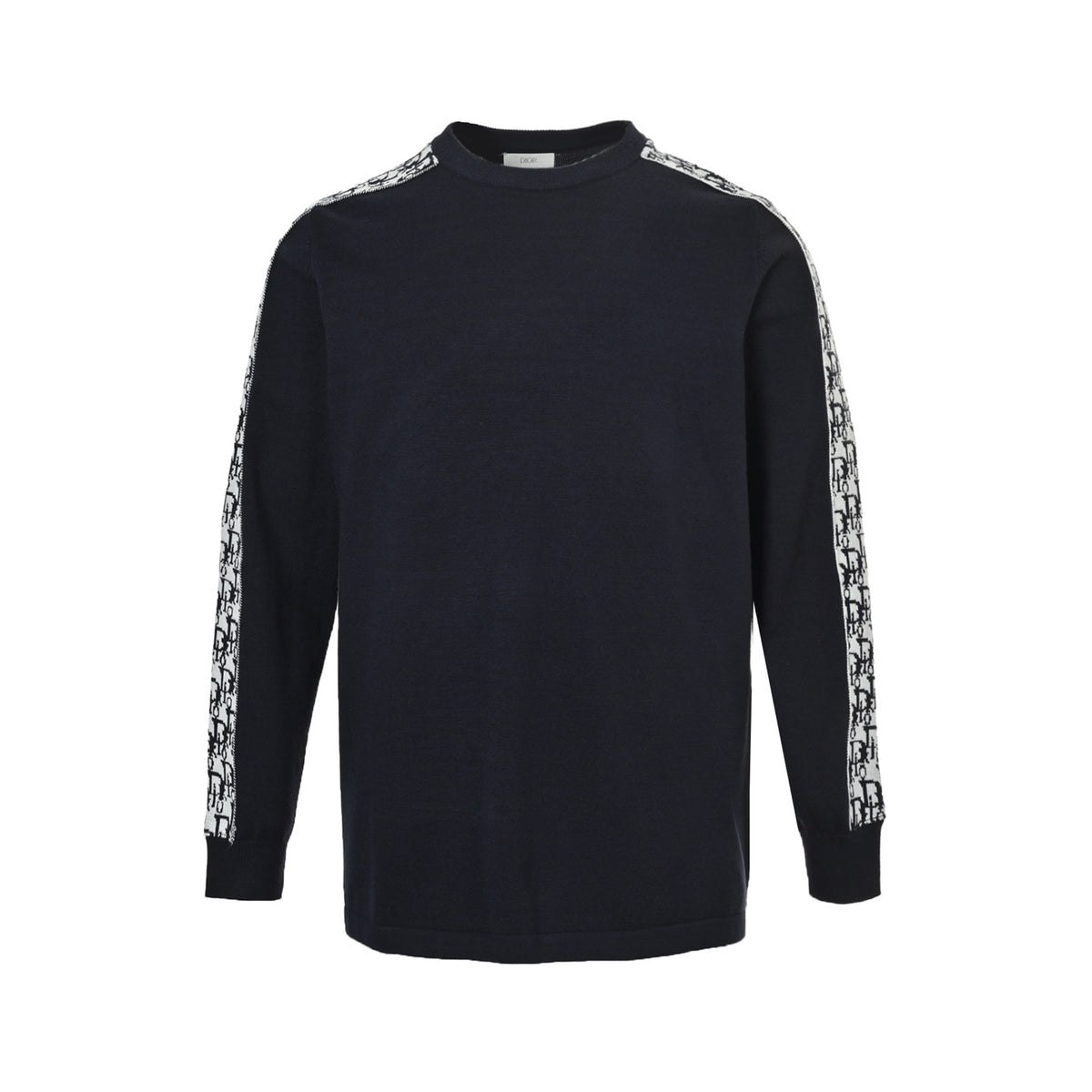 Dior shoulder sleeves jacquard webbing patchwork crew neck sweater
