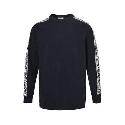 Dior shoulder sleeves jacquard webbing patchwork crew neck sweater