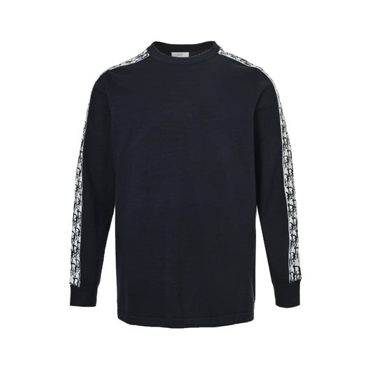 Dior shoulder sleeves jacquard webbing patchwork crew neck sweater