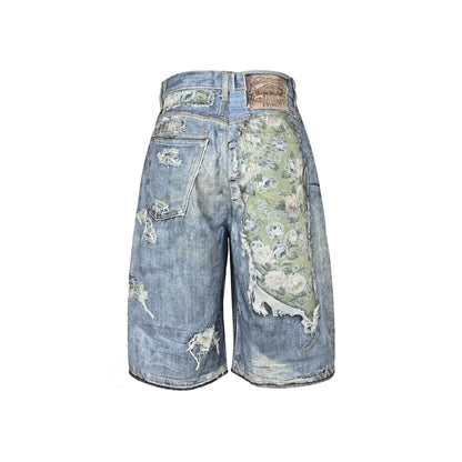 Acne Studios 3D printed floral denim shorts