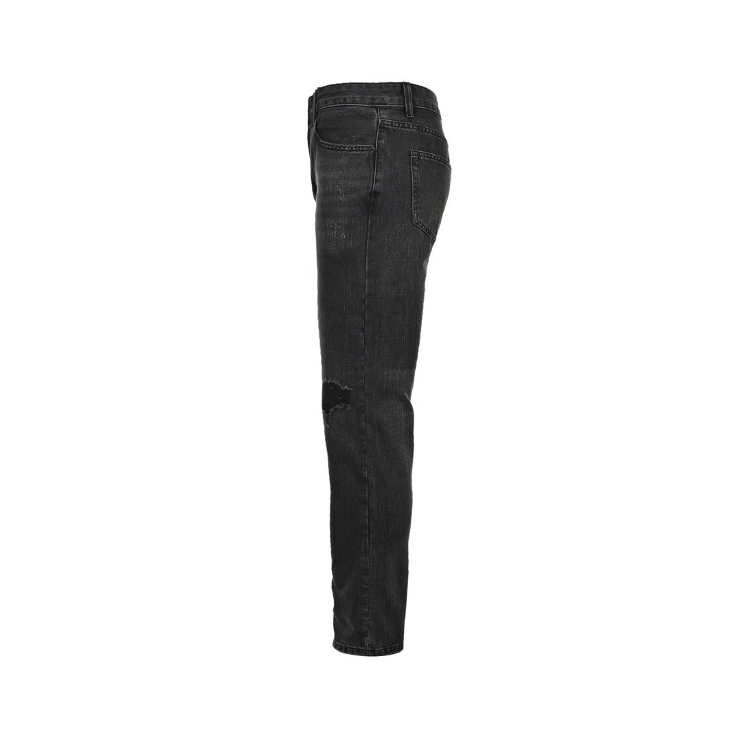 Prada 23Fw triangle logo embroidered logo washed jeans