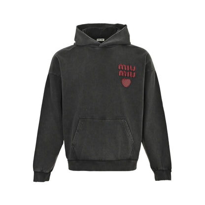 Miu Miu 25Fw letter love patch washed and distressed hooded sweatshirt