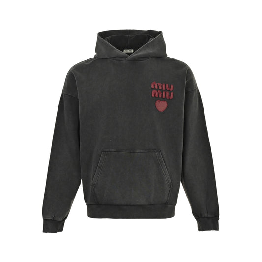 Miu Miu 25Fw letter love patch washed and distressed hooded sweatshirt