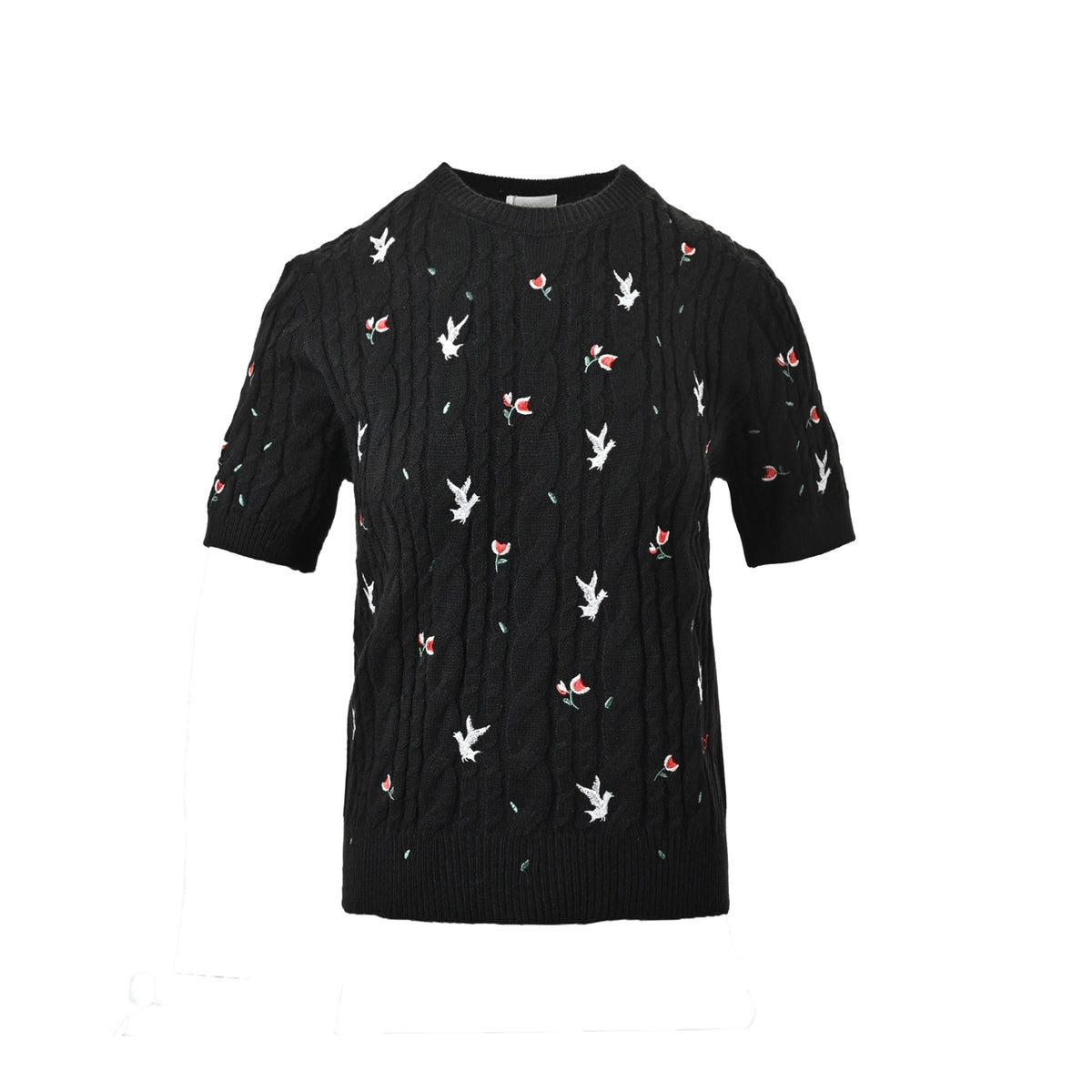 Dior floral white dove embroidery twist knit short sleeves