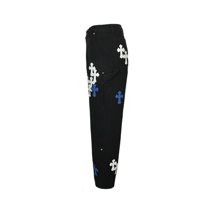 Chrome Hearts/Chrome Heart cross patch embroidered washed jeans