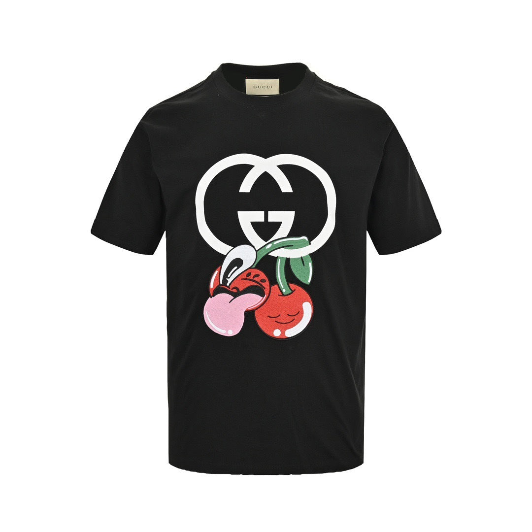 Gucci 24ss cherry embroidered short sleeves