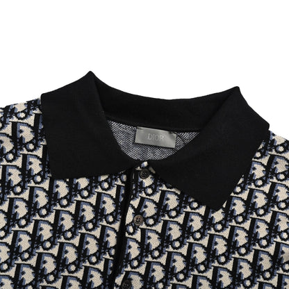 Dior classic old flower jacquard knitted Polo short sleeves