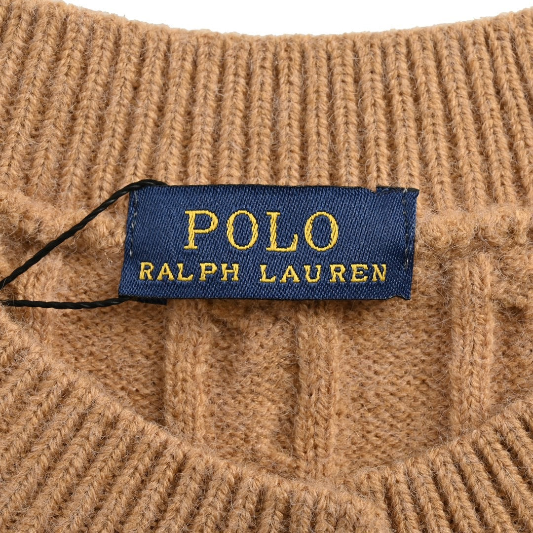 Ralph Lauren classic women's cable striped round neck knitted sweater cardigan
