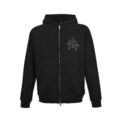CHROME HEARTS/Chrome Heart Cross Pattern Leather Hooded Jacket