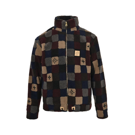 Louis Vuitton 25Fw color-blocked checkerboard sherpa jacket