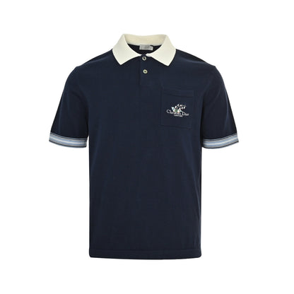 Dior 25ss lily of the valley embroidered knitted Polo short sleeves