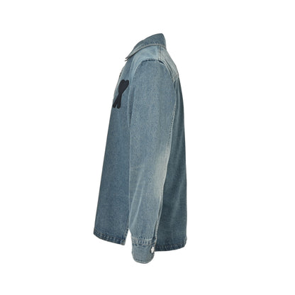 Ami Paris woven heart embroidered denim shirt