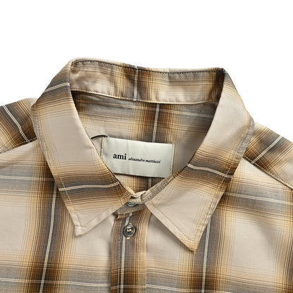 Ami Paris love brown plaid short-sleeved shirt