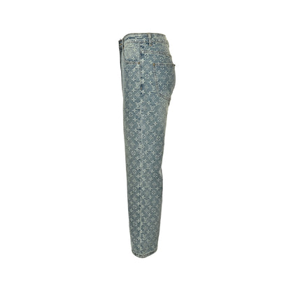 Louis Vuitton old flower all over printed jacquard jeans