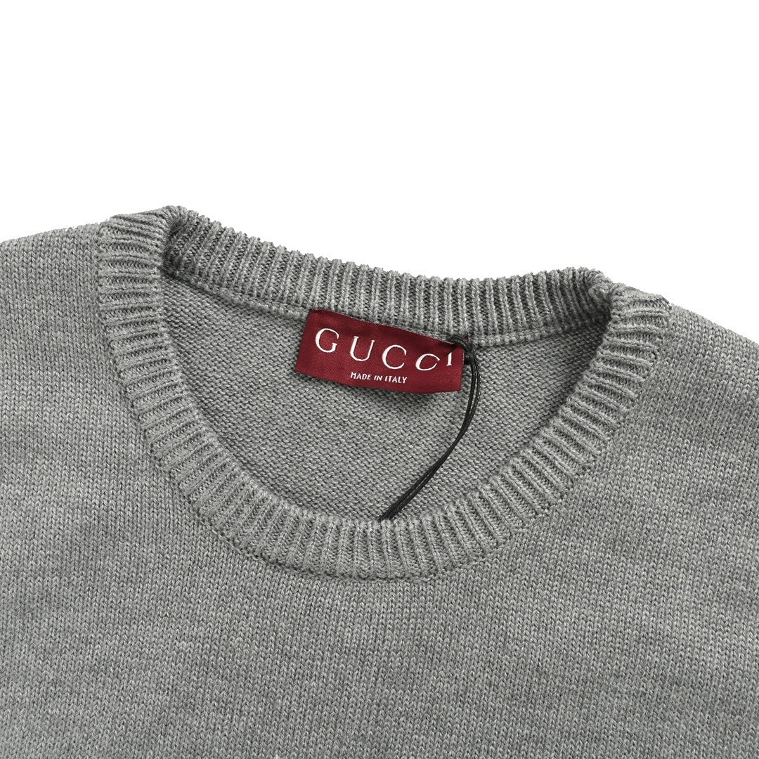 Gucci 24Fw jacquard crew neck sweater with cursive signature letters
