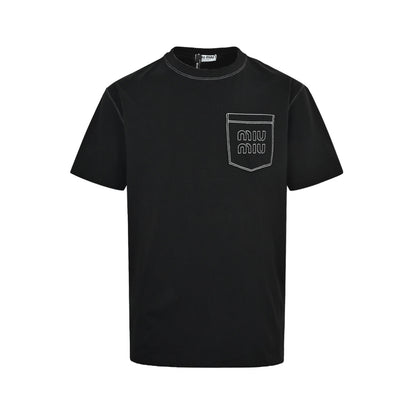 Miu Miu topstitch embroidered logo short sleeves