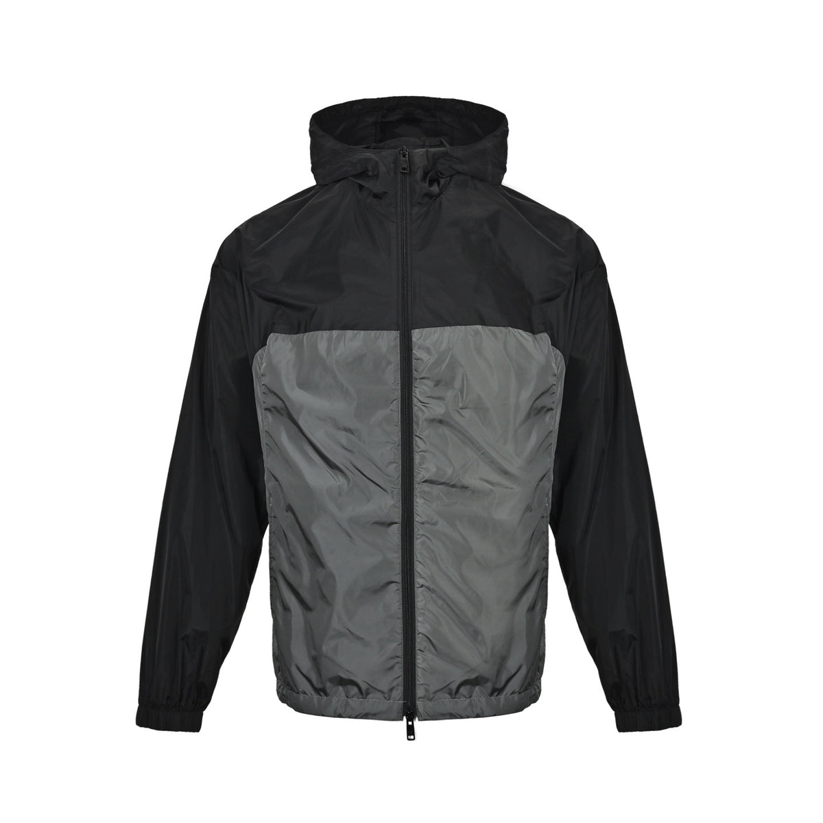 Prada regenerated nylon black and gray patchwork hooded jacket