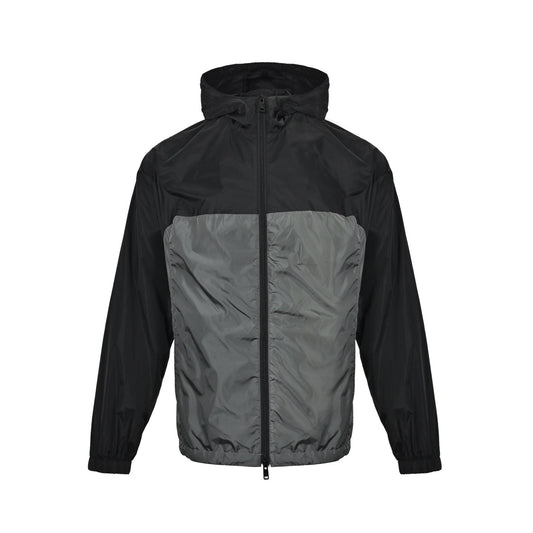 Prada regenerated nylon black and gray patchwork hooded jacket