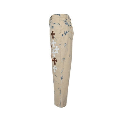 Chrome Hearts/Chrome Heart cross patch embroidered washed jeans