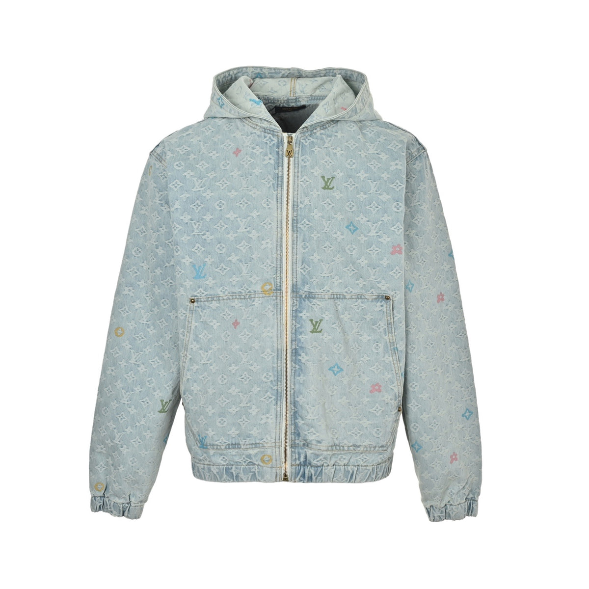 Louis Vuitton 25Fw old flower jacquard embroidered zipper hooded denim jacket