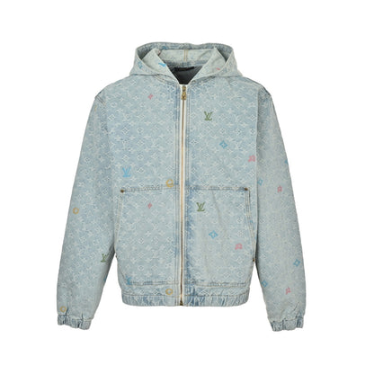 Louis Vuitton 25Fw old flower jacquard embroidered zipper hooded denim jacket