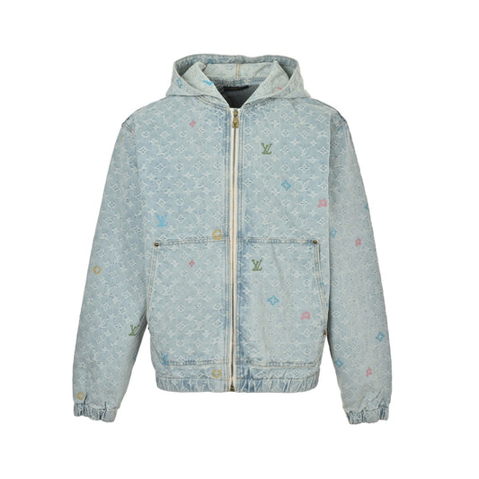 Louis Vuitton 25Fw old flower jacquard embroidered zipper hooded denim jacket