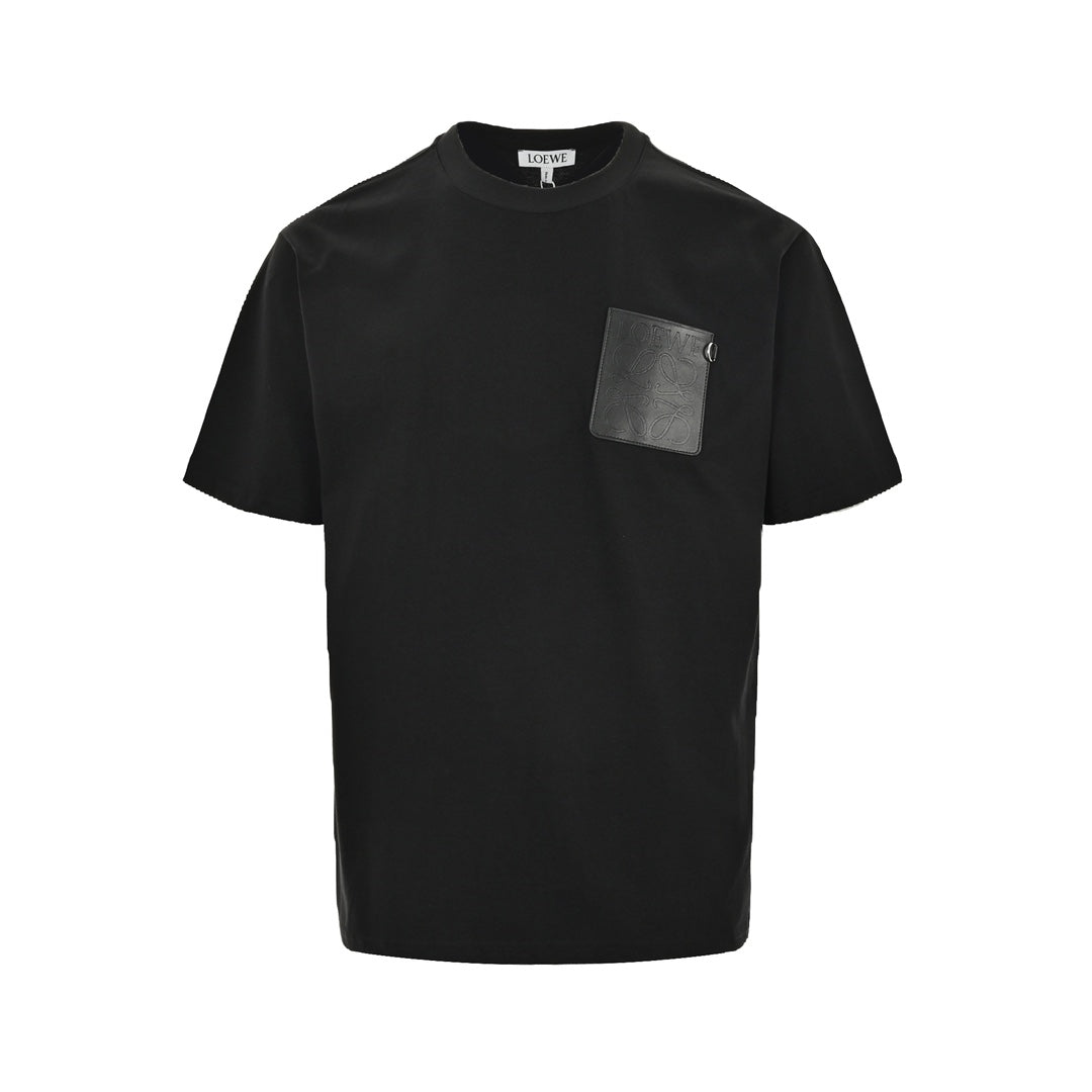 Loewe/Luoyiwei embossed logo leather patch pocket short sleeves