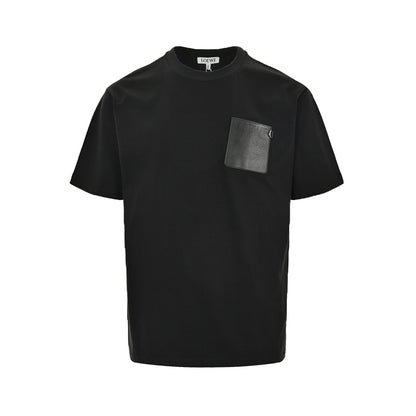 Loewe/Luoyiwei embossed logo leather patch pocket short sleeves