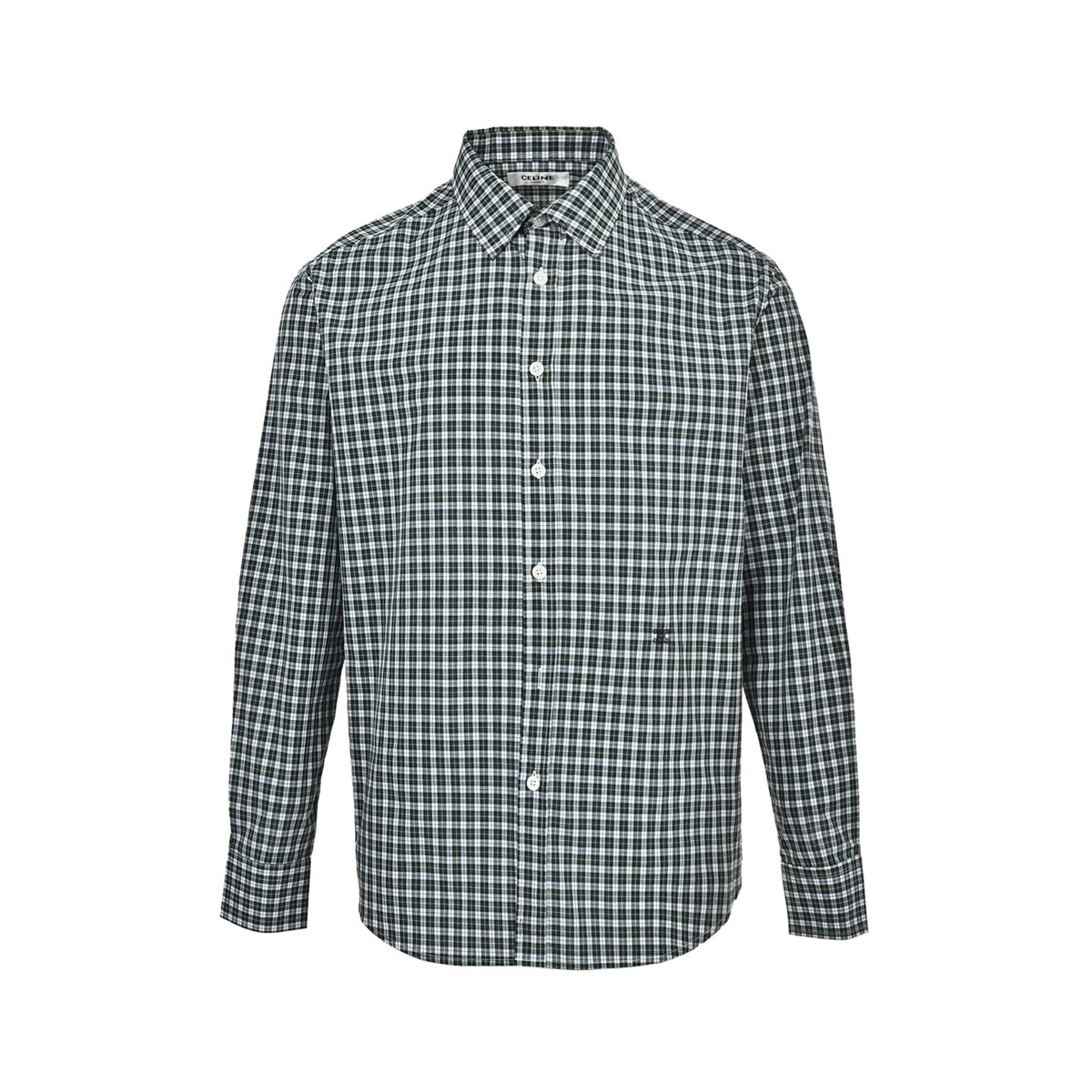 Celine Arc de Triomphe green plaid cotton poplin long-sleeved shirt