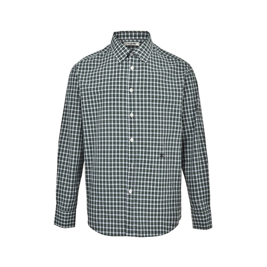 Celine Arc de Triomphe green plaid cotton poplin long-sleeved shirt
