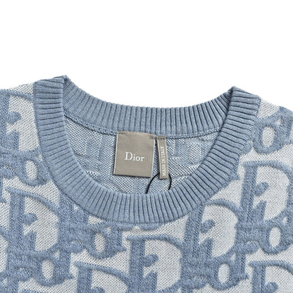 Dior Oblique blue full flower presbyopic knitted short sleeves