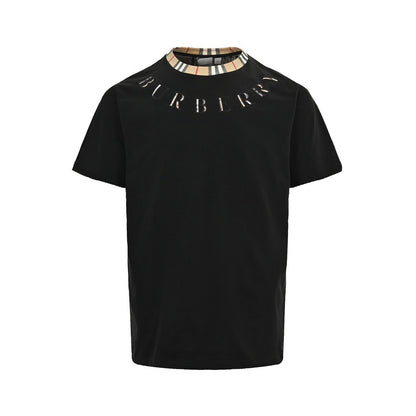 Burberry 24ss plaid collar patchwork embroidered letter short sleeves