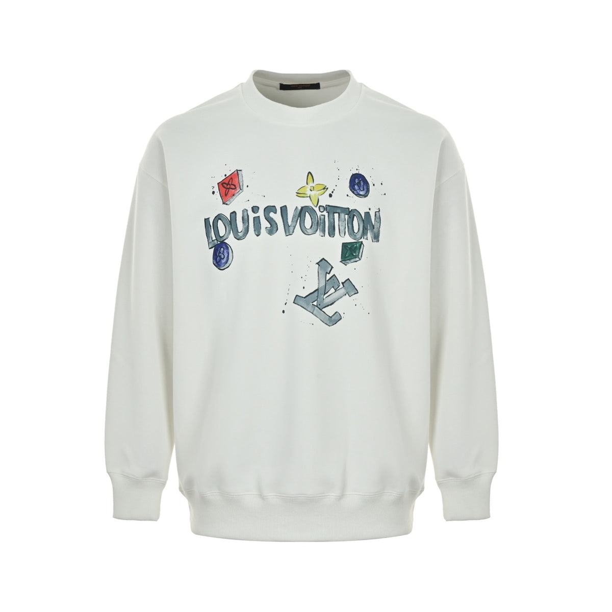 Louis Vuitton 25Fw hand-painted letter logo printed round neck sweatshirt
