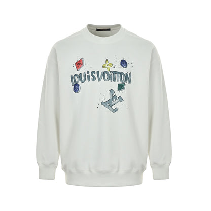 Louis Vuitton 25Fw hand-painted letter logo printed round neck sweatshirt