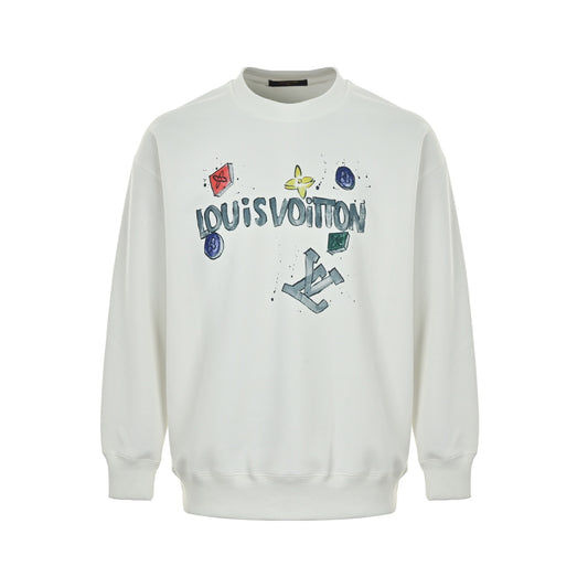 Louis Vuitton 25Fw hand-painted letter logo printed round neck sweatshirt