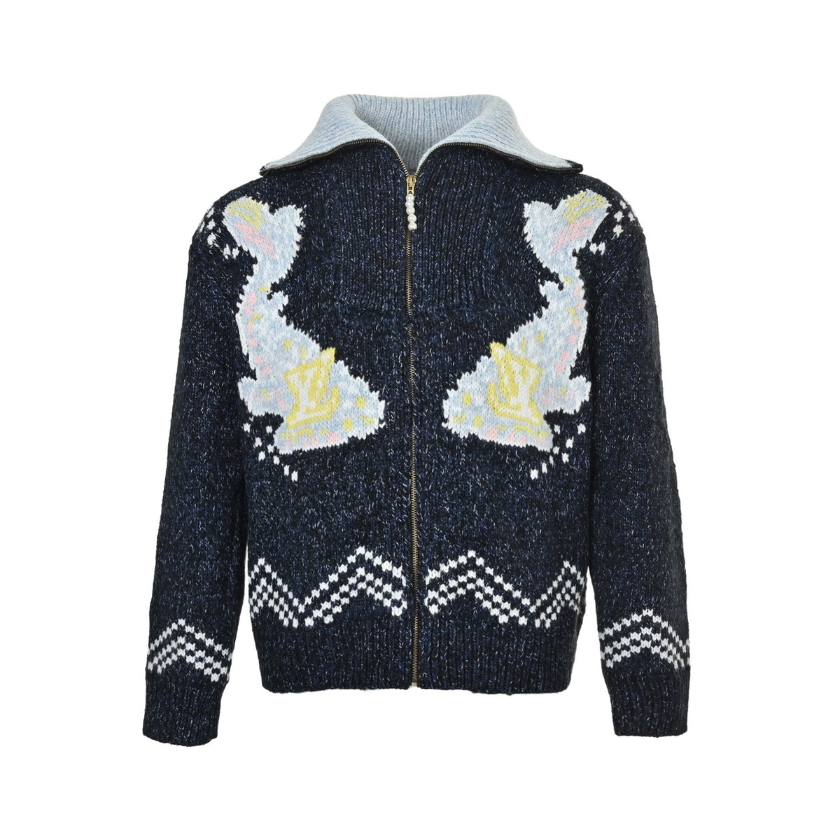 Louis Vuitton 25Fw whale jacquard knit zipper sweater jacket