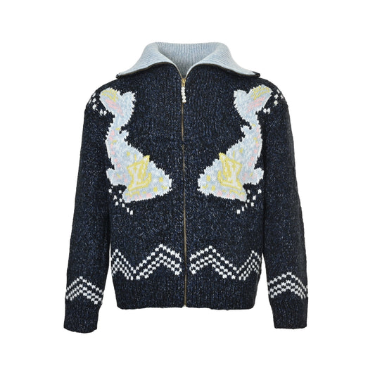 Louis Vuitton 25Fw whale jacquard knit zipper sweater jacket