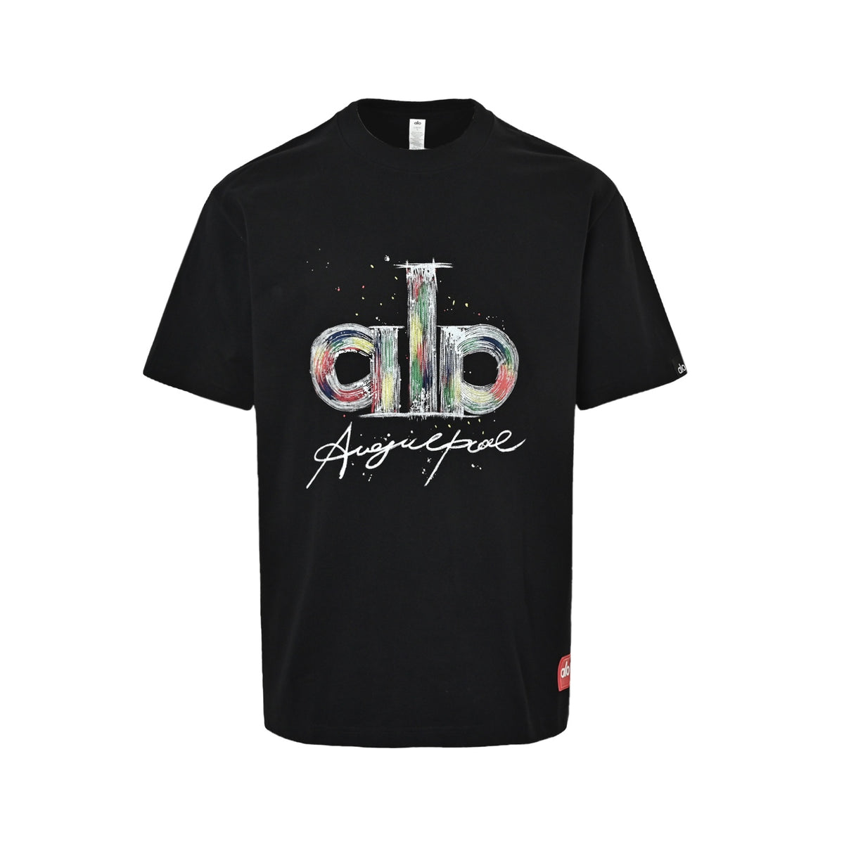 ALO rainbow splash ink oil painting graffiti handwritten signature short sleeves