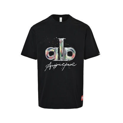 ALO rainbow splash ink oil painting graffiti handwritten signature short sleeves