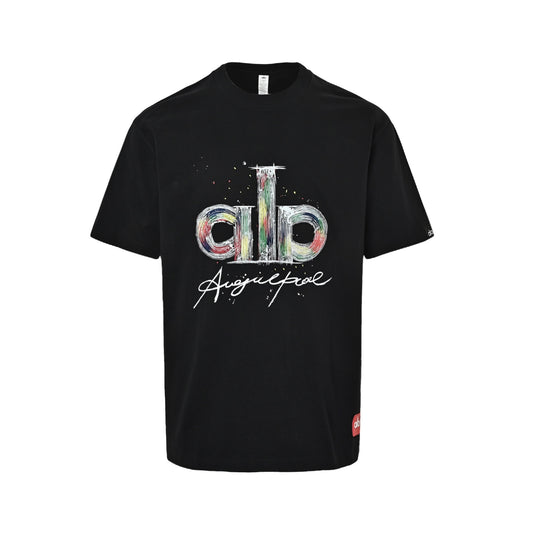 ALO rainbow splash ink oil painting graffiti handwritten signature short sleeves