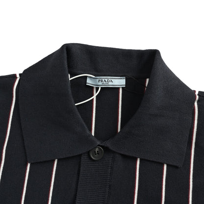 Prada 25Fw striped lapel knitted cardigan