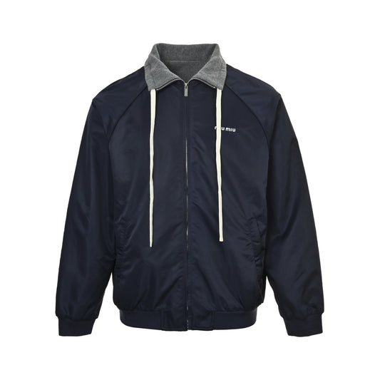 Miu Miu reversible technical fabric fleece jacket stand collar jacket