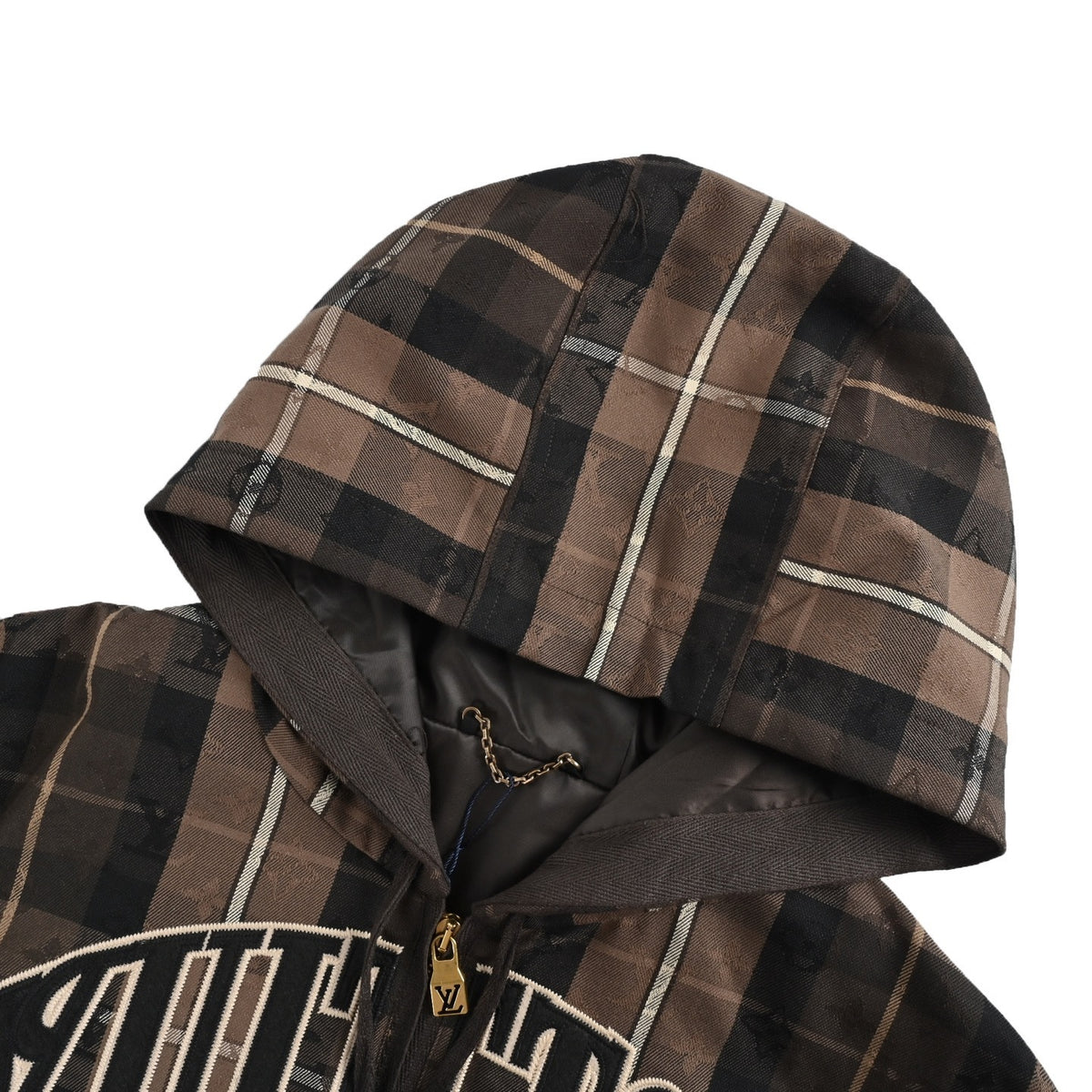 Louis Vuitton old pattern plaid letter embroidered zipper hooded jacket