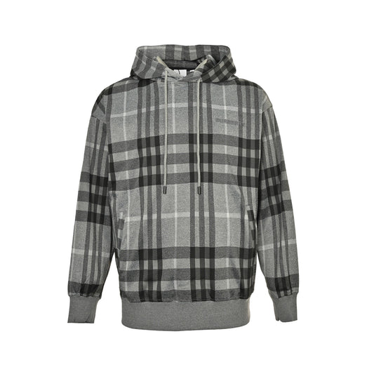 Burberry 25Fw chest embroidered logo plaid hooded sweatshirt