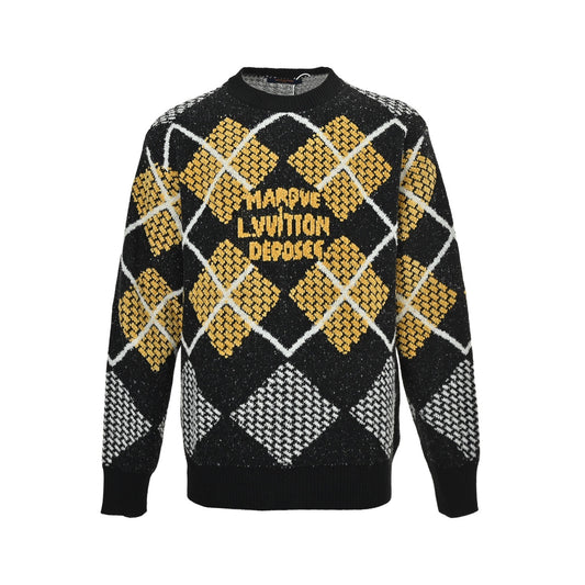 Louis Vuitton 24Fw checkerboard geometric texture line knitted sweater
