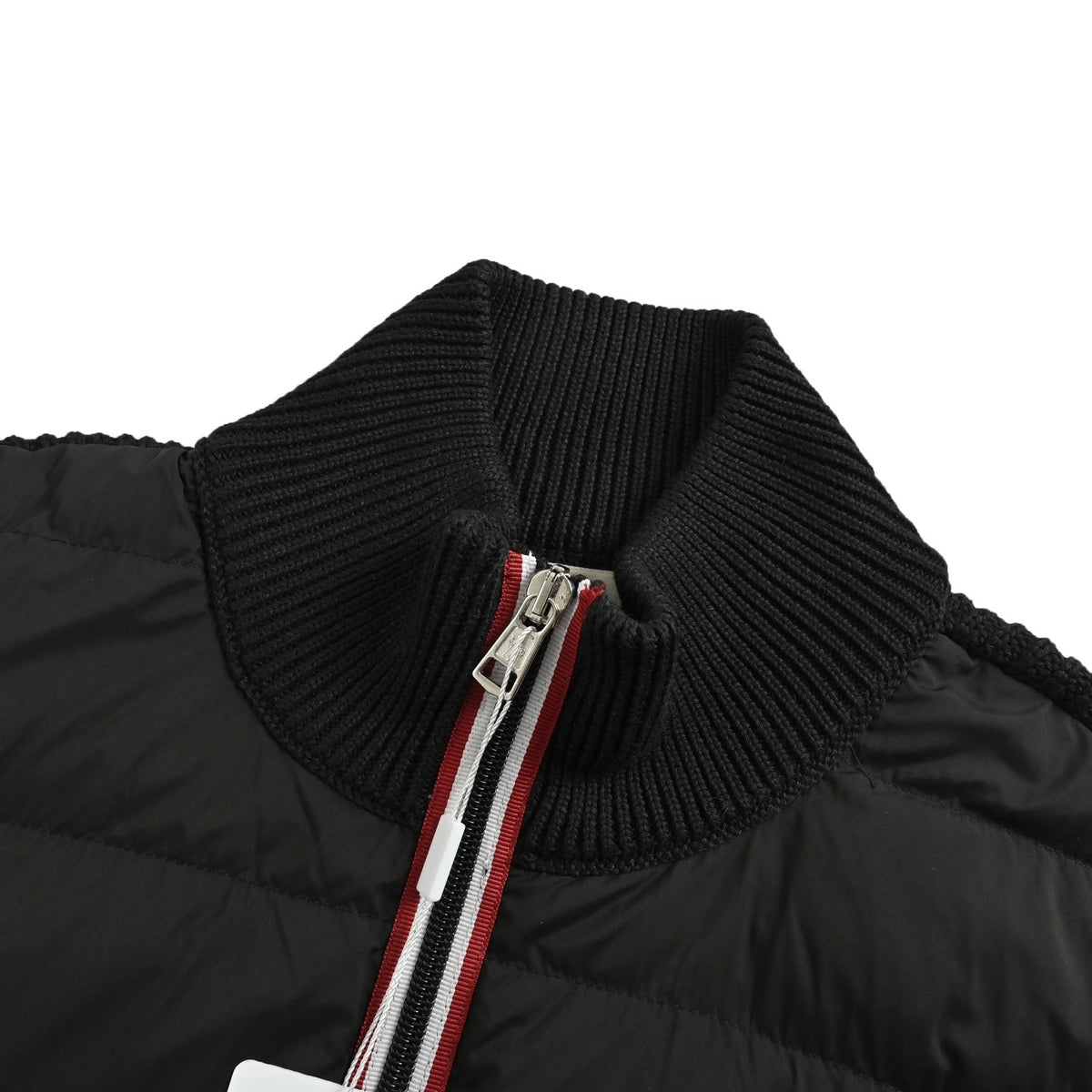 Moncler/hooded placket webbing knitted patchwork down jacket