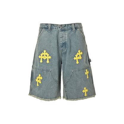 Chrome Hearts/Chrome Heart leather label cross denim shorts