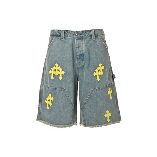 Chrome Hearts/Chrome Heart leather label cross denim shorts